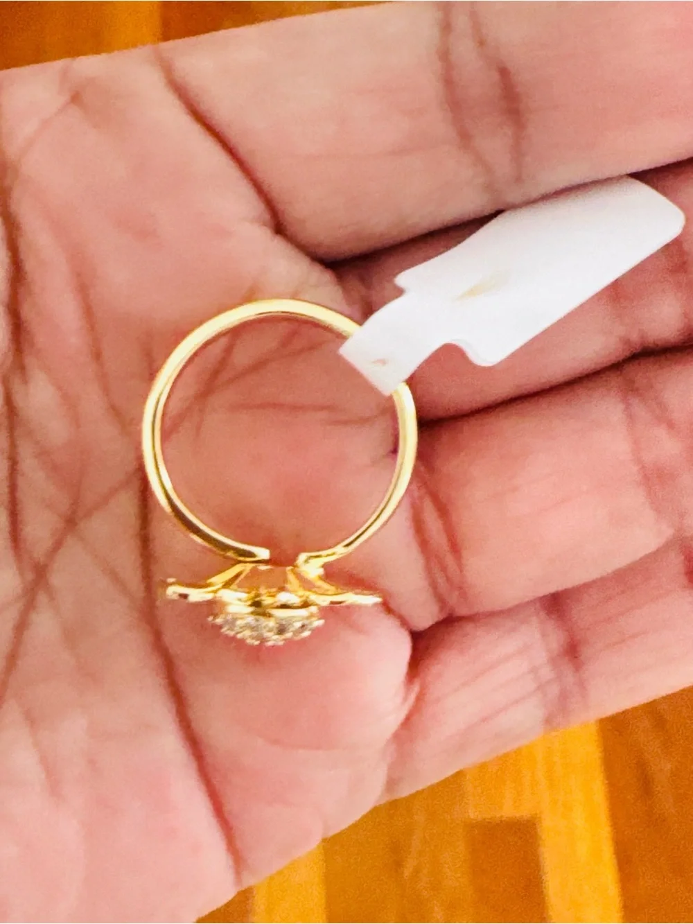 14K Gold Plated Sunflower rhinestone adjustable rotating Ring. New